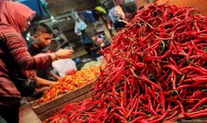 Pedagang cabai di sebuah pasar di Pekanbaru