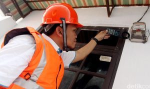 Petugas PLN mengcek meteran listrik